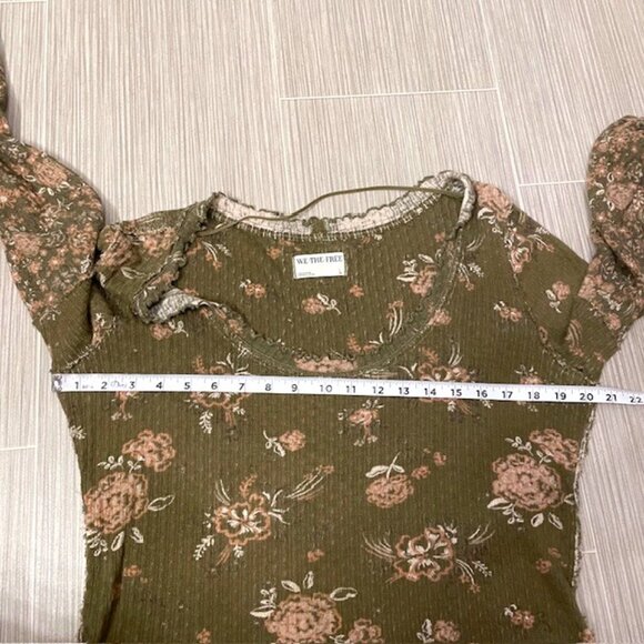 Free People We The Free Clover Floral Long Sleeve Thermal Shirt Size Large Green - Picture 13 of 16